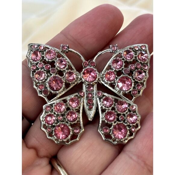Pink Rhinestone Butterfly Brooch - Picture 3 of 4